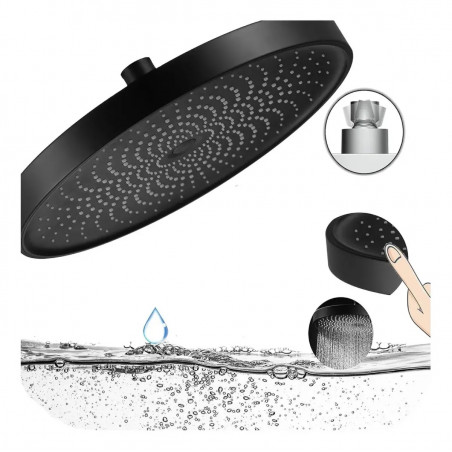 Regadera Ducha Abs Negra Redonda Con Kit Tubo