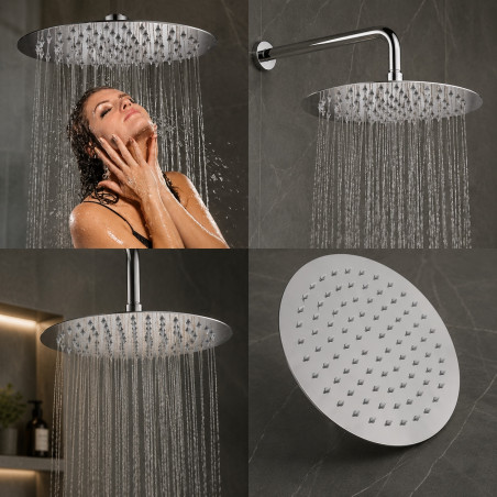 Ducha, Regadera Metálica 20 Cm Redonda Lujo, Kit Con Tubo