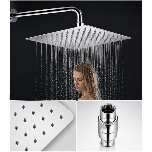 Ducha, Regadera  Anti-hongos 30 x 30 Cuadrada Kit Tubo Pared