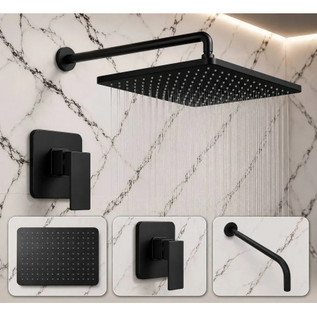 Kit Ducha Antihongo Abs Negra Rectangular + Mezclador + Tubo