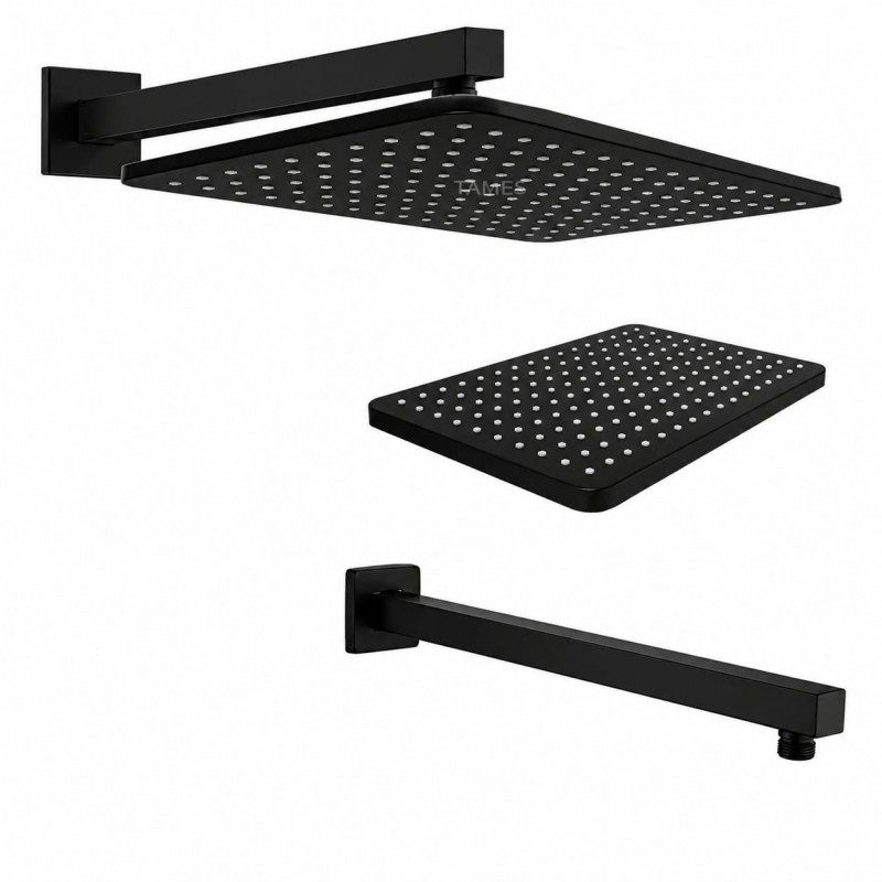 Regadera Ducha Rectangular Abs Negro Matte-tubo Cuadrado