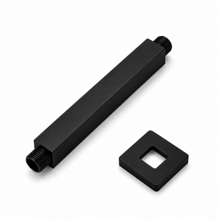 Mezclador Ducha Negro Quadratto + Ducha 20cm + Tubo Techo