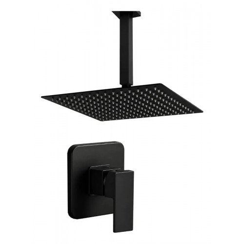 Mezclador Ducha Negro Quadratto + Ducha 20cm + Tubo Techo