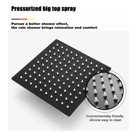 Mezclador Ducha Negro Quadratto + Ducha 20 cm Y Tubo Pared