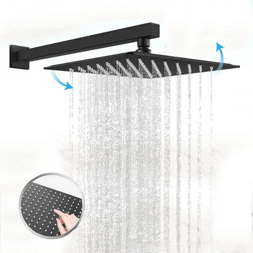 Regadera Ducha 20 cm Acero Color Negro Matte-tubo Cuadrado