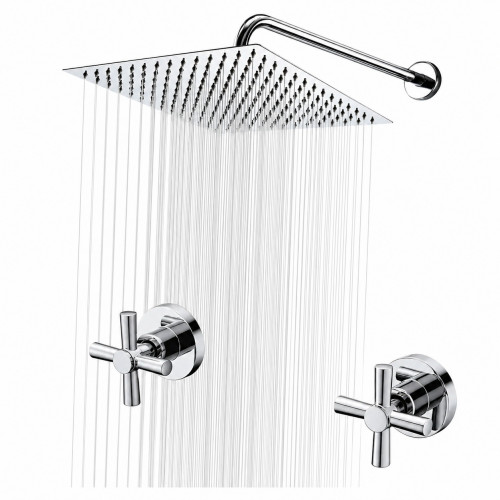 Kit Regadera Metálica 30 cm Tubo Pared Mezclador Ducha Cruz