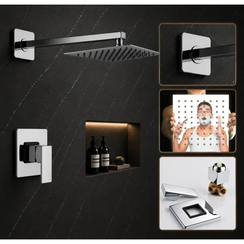 Kit Completo Regadera Mezclador Lujo Ducha Monocontrol Cuadrado