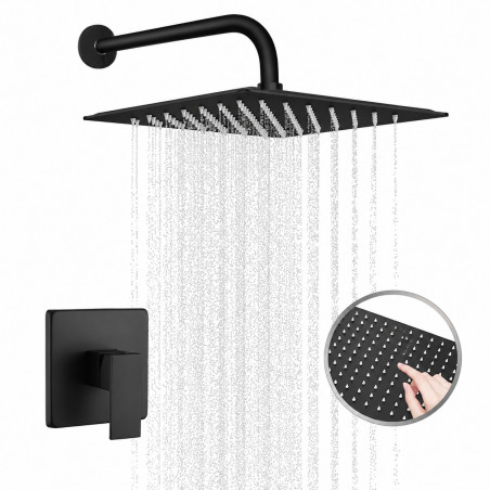 Mezclador Ducha Negro Quadratto + Ducha 20cm Y Tubo Pared