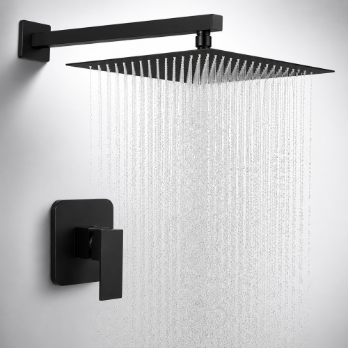 Mezclador Ducha Negro Quadratto + Ducha 40cm -tubo Pared Q