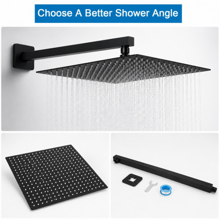 Mezclador Ducha Negro Quadratto + Ducha 40cm -tubo Pared Q