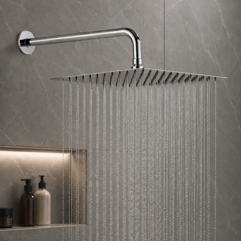 Regadera Ducha Metálica 20 X 20 Cuadrada Kit Tubo Ducha Lujo