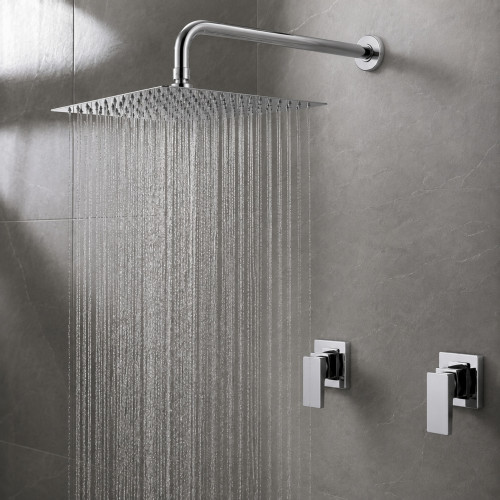 Kit Regadera Metálica Tubo Pared Y Mezclador Ducha Cuadrado