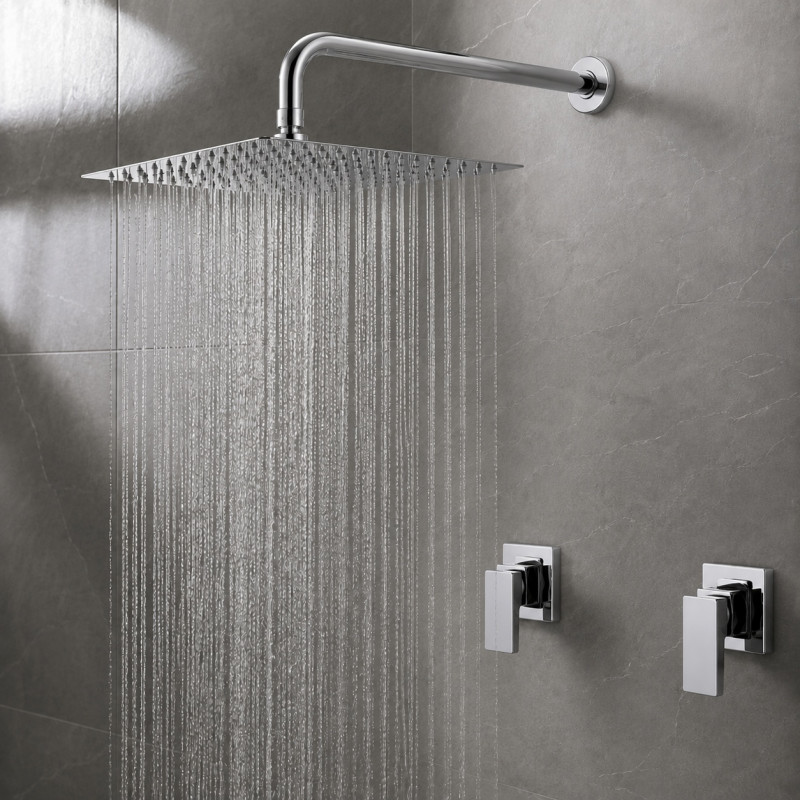 Kit Regadera Metálica Tubo Pared Y Mezclador Ducha Cuadrado