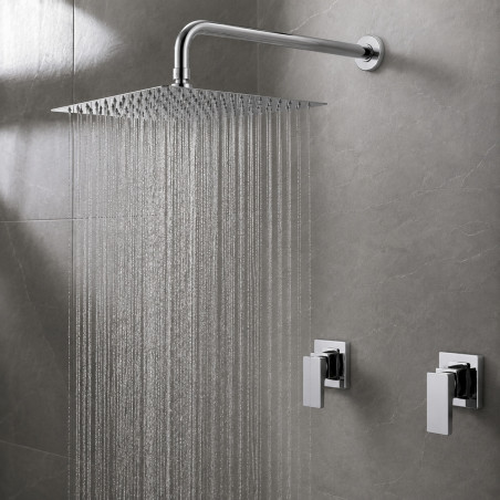 Kit Regadera Metálica Tubo Pared Y Mezclador Ducha Cuadrado
