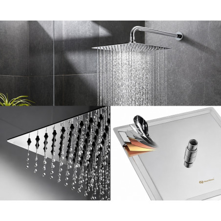 Kit Regadera Metálica Tubo Pared Y Mezclador Ducha Cuadrado