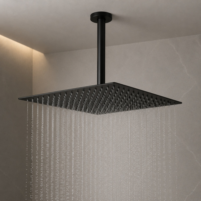 Regadera Para Ducha Color Negro 25cm Acabado Mate-tubo Techo