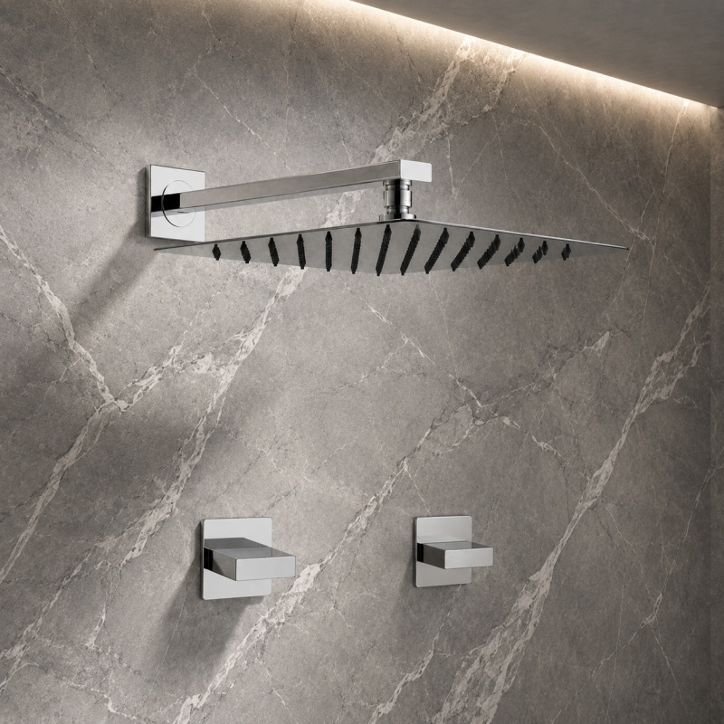 Kit Regadera Metálica 30 cm Tubo Pared Y Mezclador Ducha Cuadrado