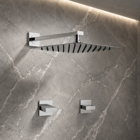 Kit Regadera Metálica 30 cm Tubo Pared Y Mezclador Ducha Cuadrado