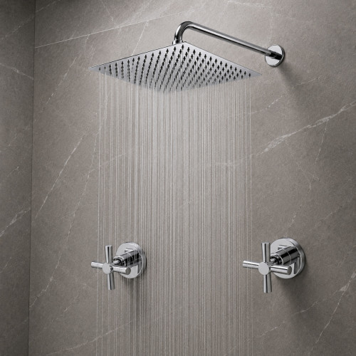 Kit Regadera Metálica 30 cm Tubo Pared Mezclador Ducha Cruz