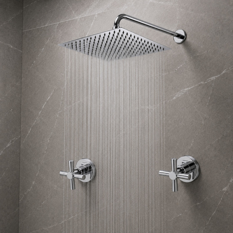 Kit Regadera Metálica 30 cm Tubo Pared Mezclador Ducha Cruz