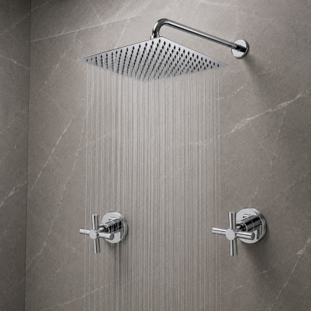 Kit Regadera Metálica 30 cm Tubo Pared Mezclador Ducha Cruz