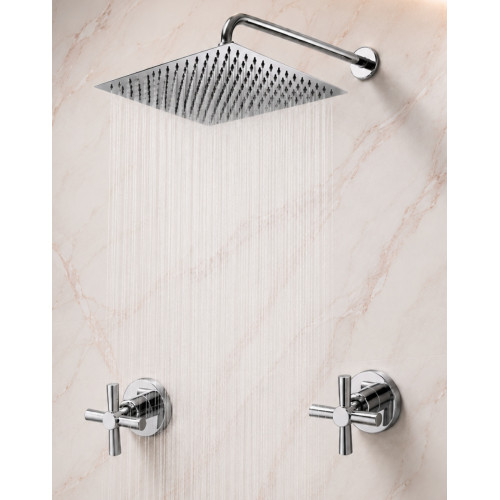 Kit Regadera Metálica 25 cm Tubo Pared Mezclador Ducha Cruz