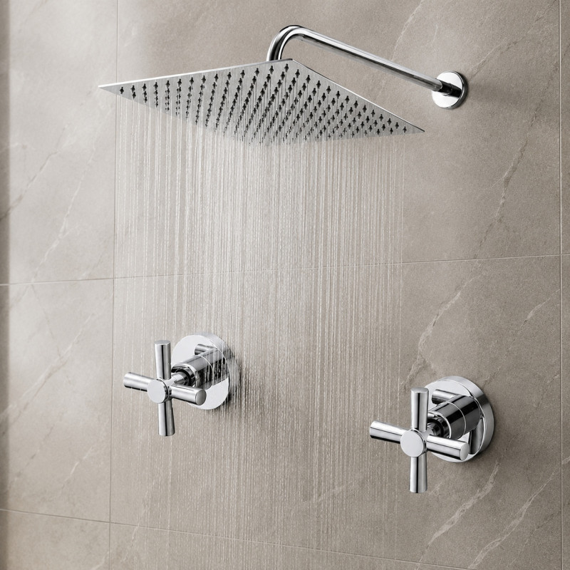 Kit Regadera Metálica 20 cm Tubo Pared Mezclador Ducha Cruz