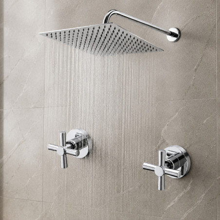 Kit Regadera Metálica 20 cm Tubo Pared Mezclador Ducha Cruz