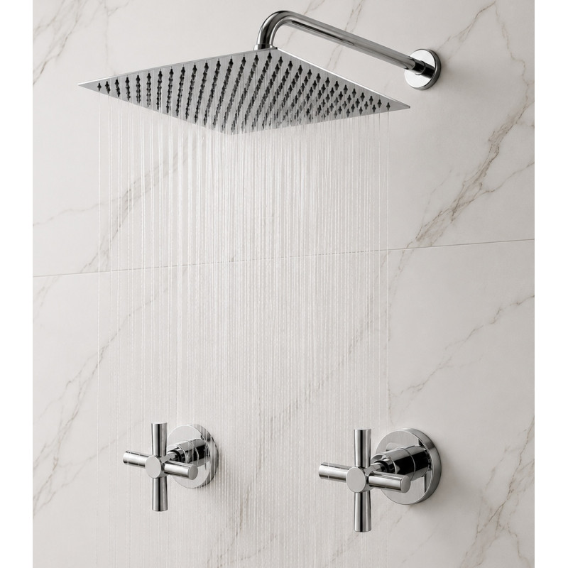 Kit Ducha Grifo Extragrande 40 cm Tubo Pared Mezclador Ducha
