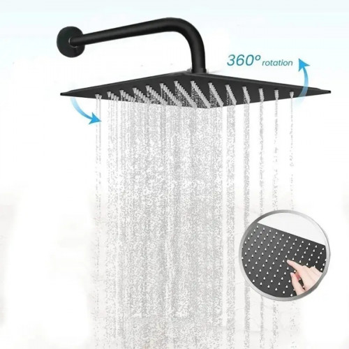 Kit Regadera Acero 20cm Registro Ducha Negro Agua Fría-tubo