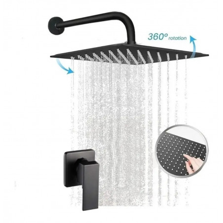 Kit Regadera Acero 30 cm Registro Ducha Negro Agua Fría-tubo