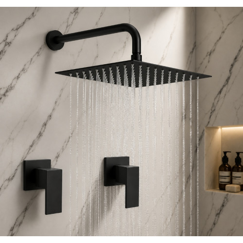 Kit Regadera Metálica 20cm Tubo Mezclador Ducha Negro Tames