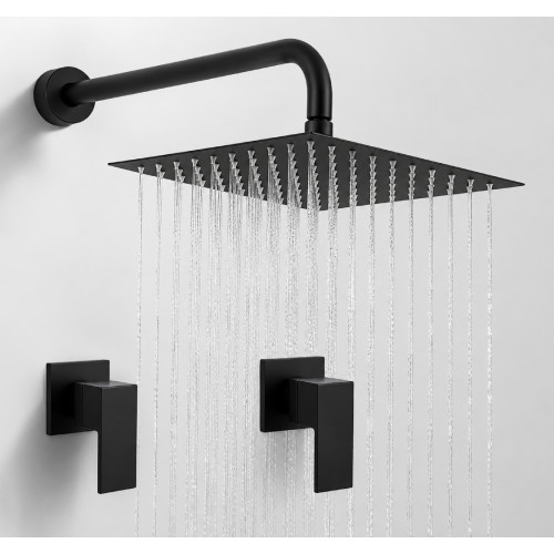 Kit Regadera Metálica 20 cm Tubo Mezclador Ducha Negro Tames