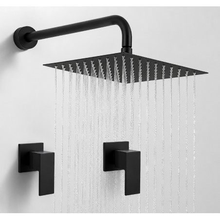 Kit Regadera Metálica 20 cm Tubo Mezclador Ducha Negro Tames