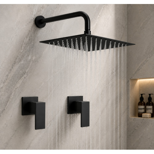 Kit Regadera Metálica 30cm Tubo Mezclador Ducha Negro Tames