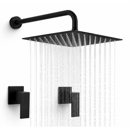 Kit Regadera Metálica 30cm Tubo Mezclador Ducha Negro Tames