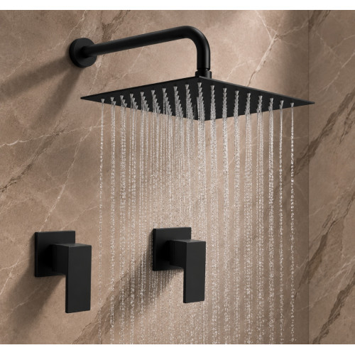 Kit Regadera Metálica 25cm Tubo Mezclador Ducha Negro Tames