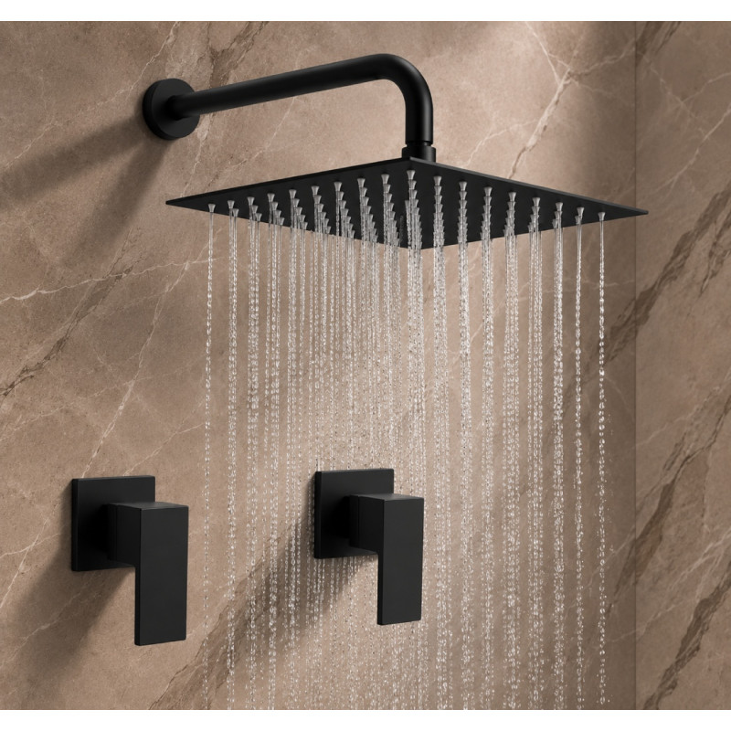 Kit Regadera Metálica 25cm Tubo Mezclador Ducha Negro Tames
