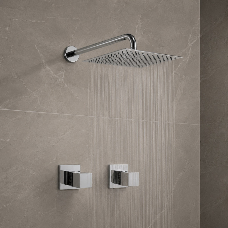 Kit Regadera Metálica 25 cm Tubo A Pared Mezclador Ducha Sott