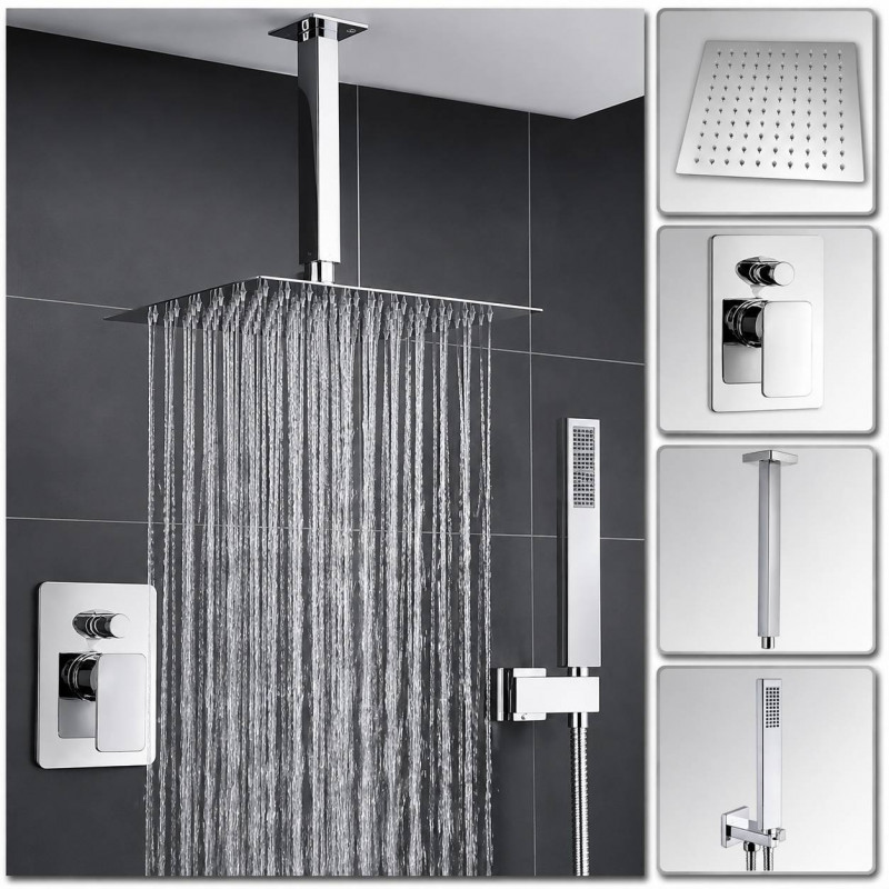 Mezclador Desviador, Ducha 20cm-Tubo Techo-Teleducha Completa