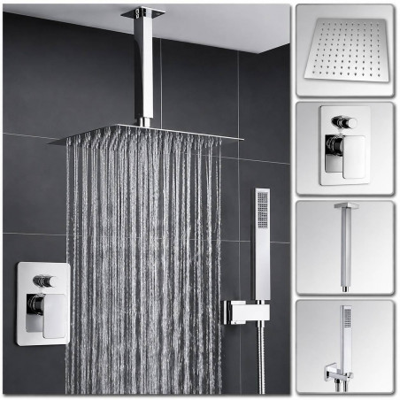 Mezclador Desviador, Ducha 20cm-Tubo Techo-Teleducha Completa