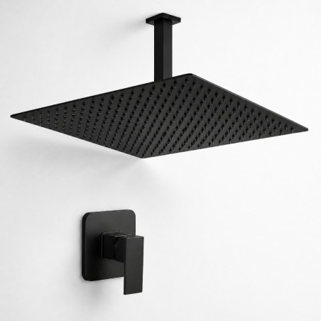 Kit Ducha Extragrande Negro Matte 40cm Techo+ Mezclador Tames Lluvia