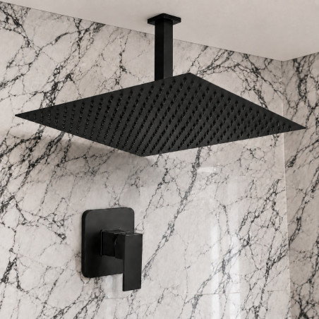 Kit Ducha Extragrande Negro Matte 40cm Techo+ Mezclador Tames Lluvia