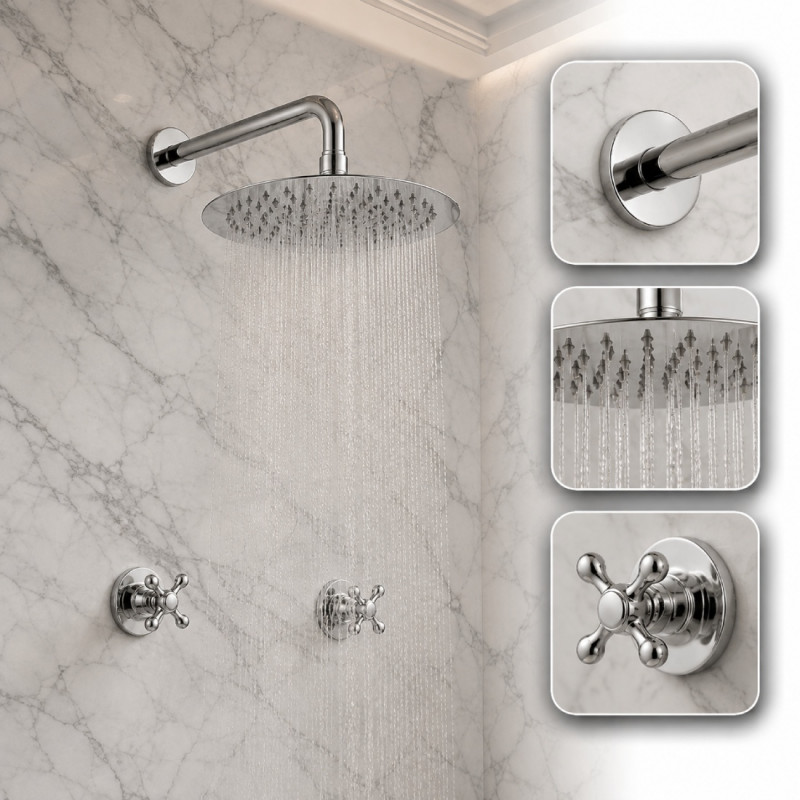 Kit Regadera Metálica Tubo Pared Y Mezclador Ducha Cruz 8