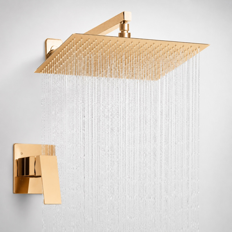 Kit Ducha Extragrande Rosa Brillante 40cm Pared Mezclador Intense