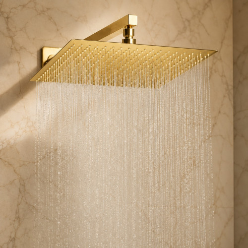 Ducha Extragrande Antihongos Dorado Brillante 40cm Pared Tames