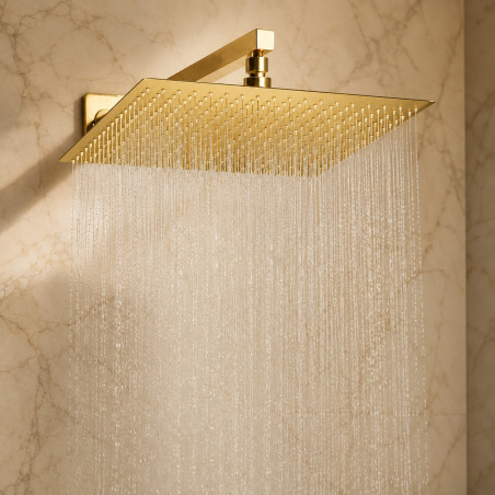 Ducha Extragrande Antihongos Dorado Brillante 40cm Pared Tames