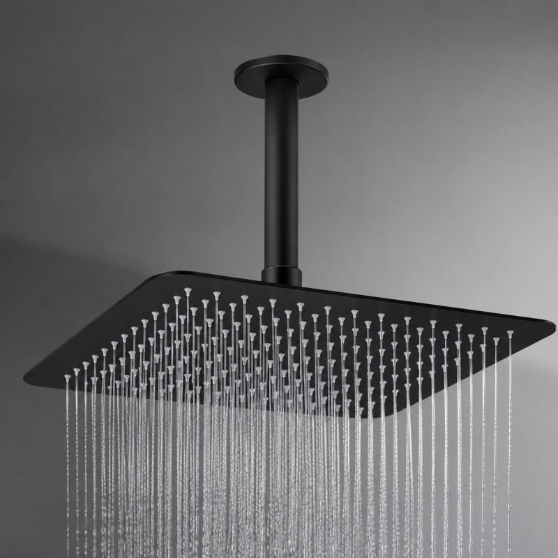 Regadera Ducha Piatto Negra 25cm Acabado Mate-tubo Techo