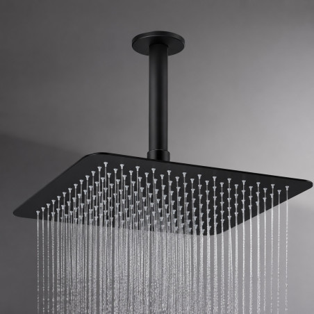 Regadera Ducha Piatto Negra 25cm Acabado Mate-tubo Techo