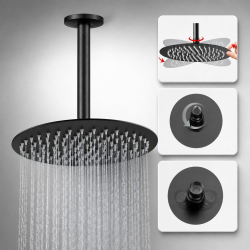 Regadera Ducha Soffitto Color Negro 20cm Mate-tubo Techo